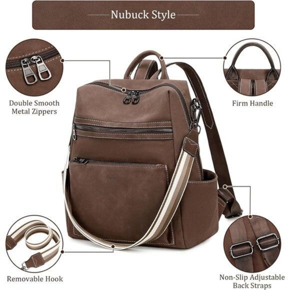 Vegan Leather Backpack for Women Brown7 - Picture 2 of 6